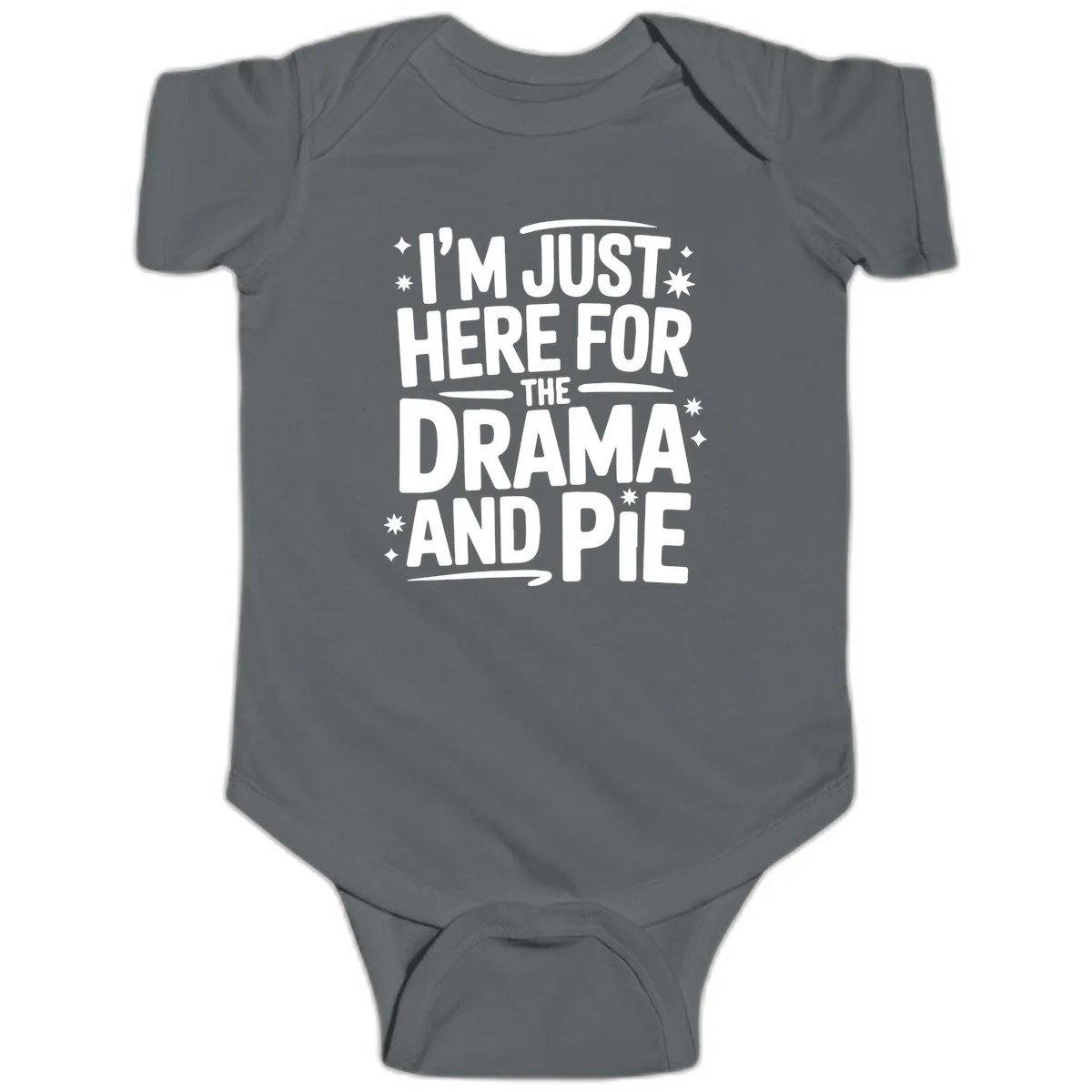Here For The Drama And Pie Baby Onesie in Charcoal